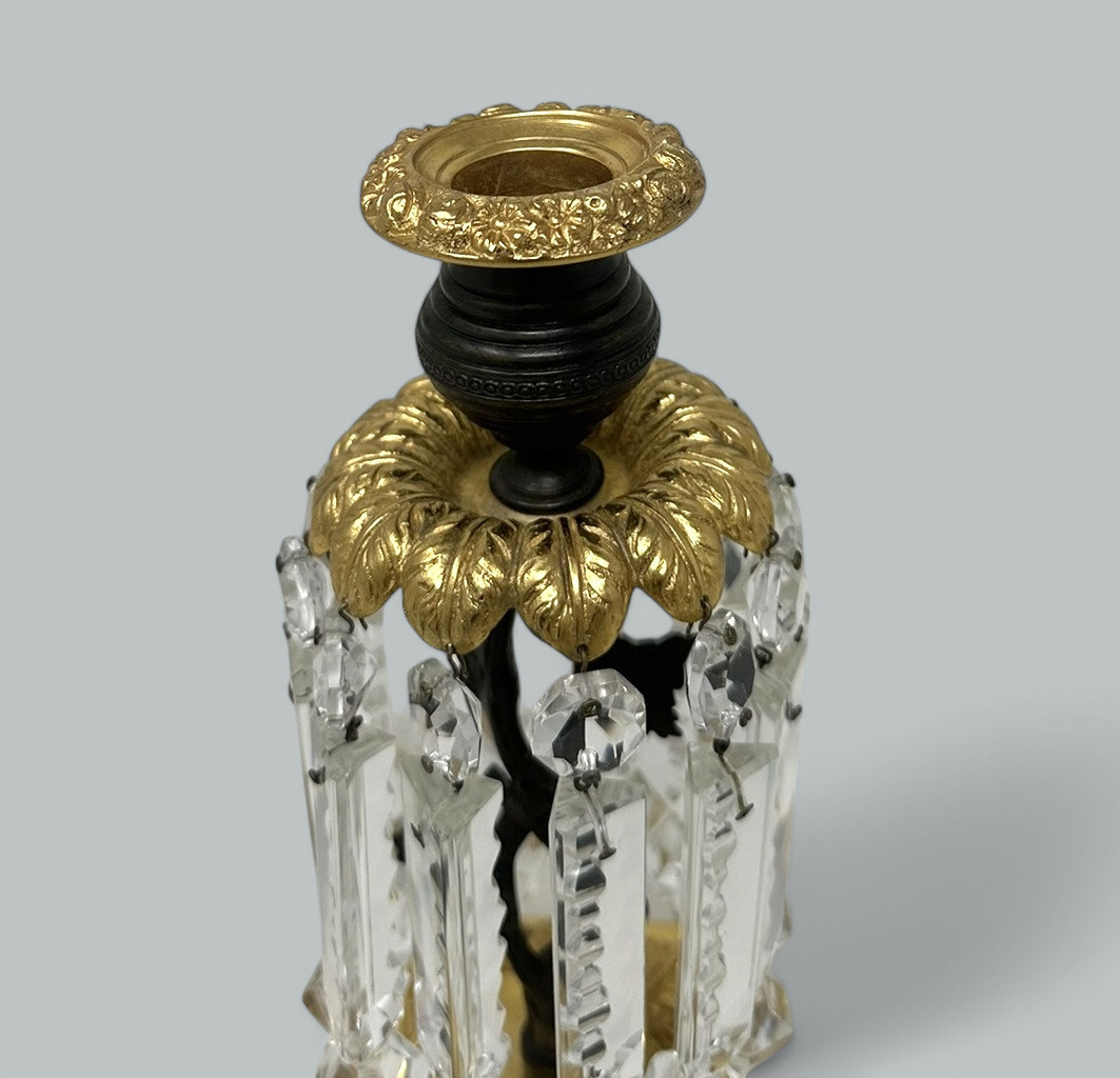 197. Pair English Regency Ormolu Bronze Crystal Lusters Candlesticks Candelabra 19Ct - Image 8