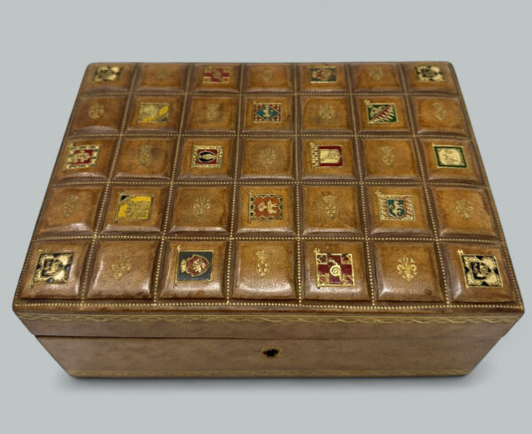 553. Antique Vintage Italian Lady's Gentleman's Faux Leather Gilt Jewelry Casket Box