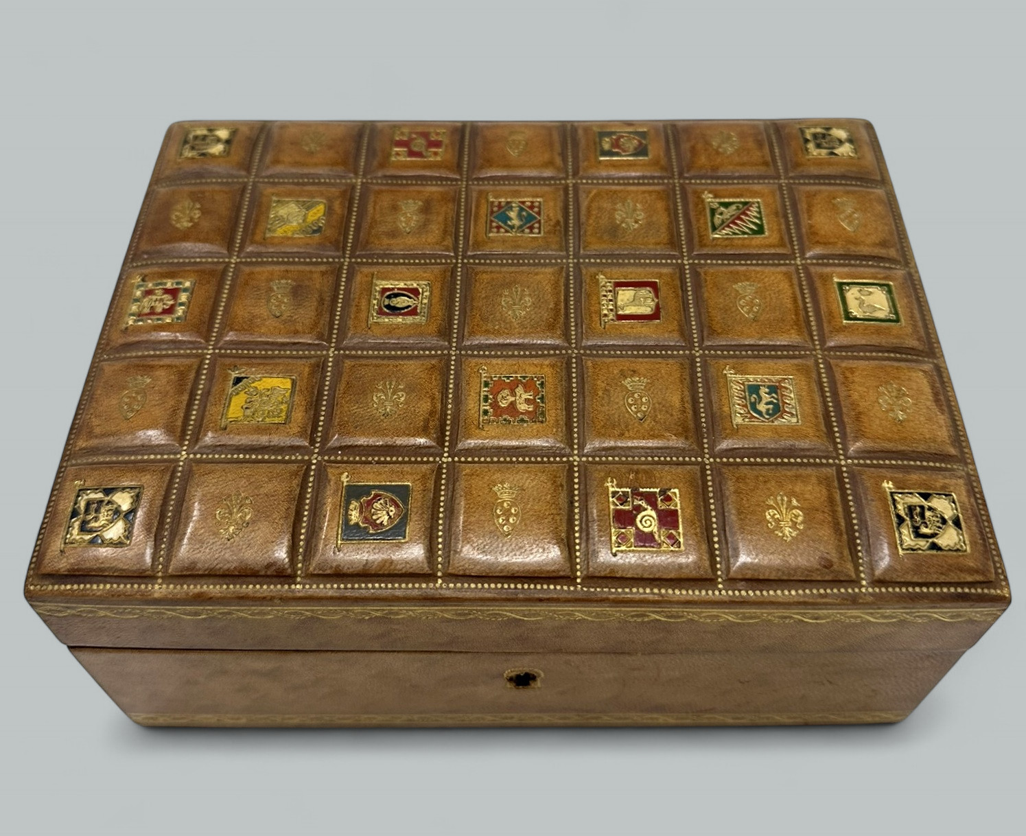 553. Antique Vintage Italian Lady's Gentleman's Faux Leather Gilt Jewelry Casket Box