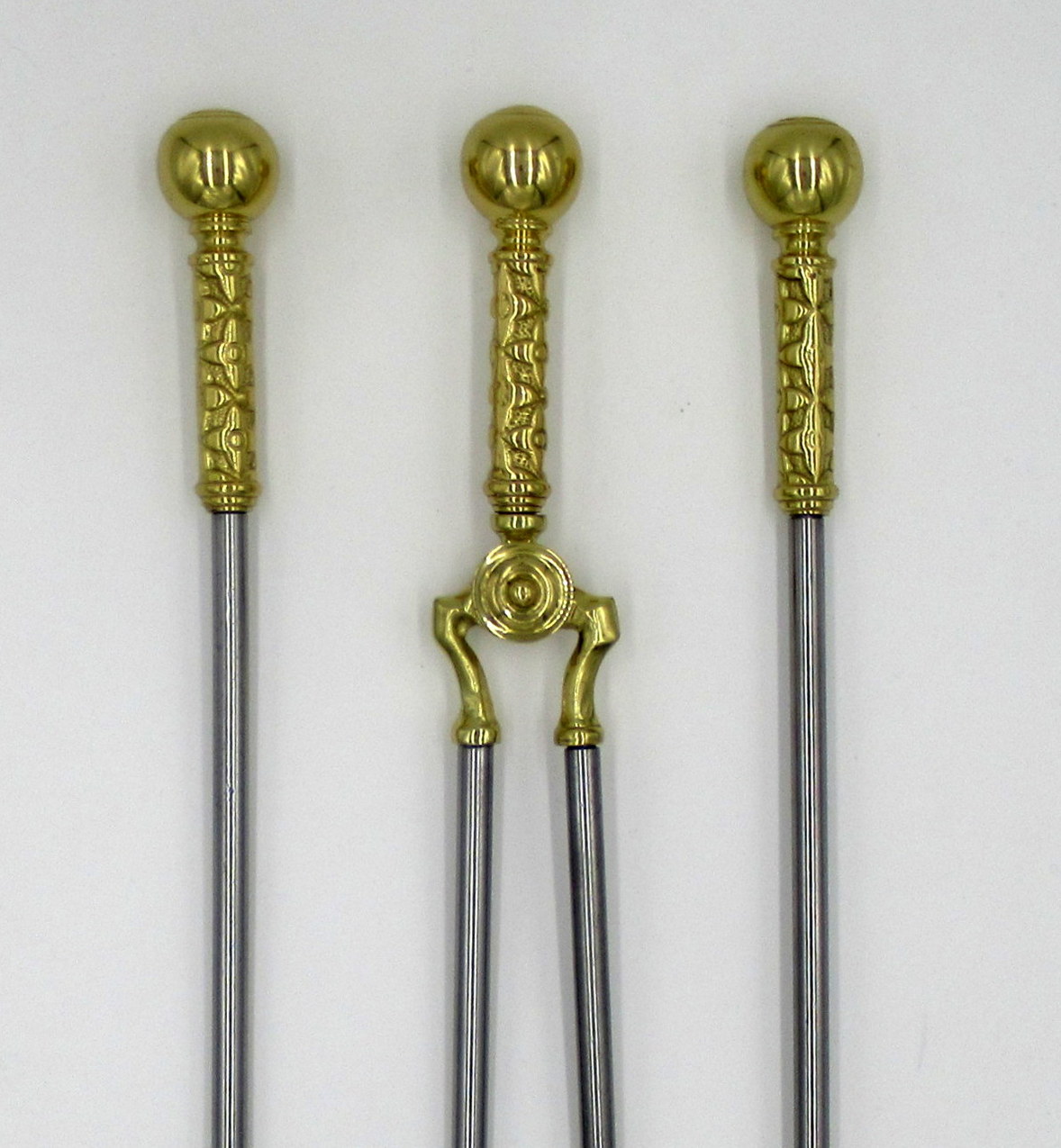 449. Set English Victorian Steel Brass Fireplace Fire Tools Irons Companion 19th Ct - Image 4