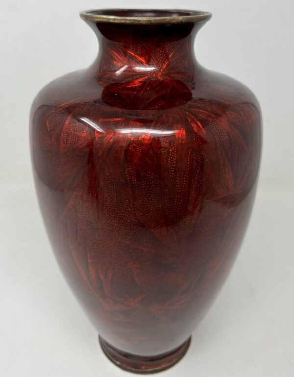 301. Antique Asian Meiji Period Japanese Bronze Cloisonne Enamel Urn Vase Red Gilt