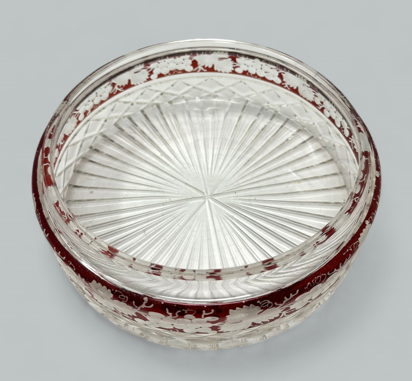 523. Antique Victorian Bohemian Hand Cut to Clear Crystal Ruby Red Glass Centerpiece - Image 5