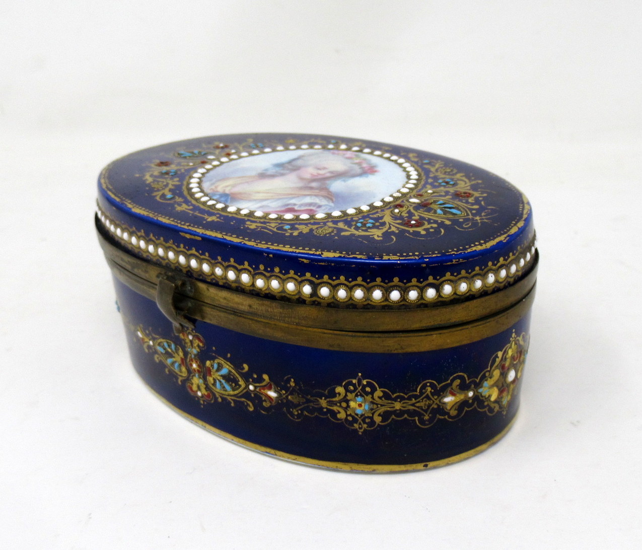 319. French Sevres Porcelain Hand Painted Jewlery Casket Ormolu Mounts Cobalt Blue - Image 4