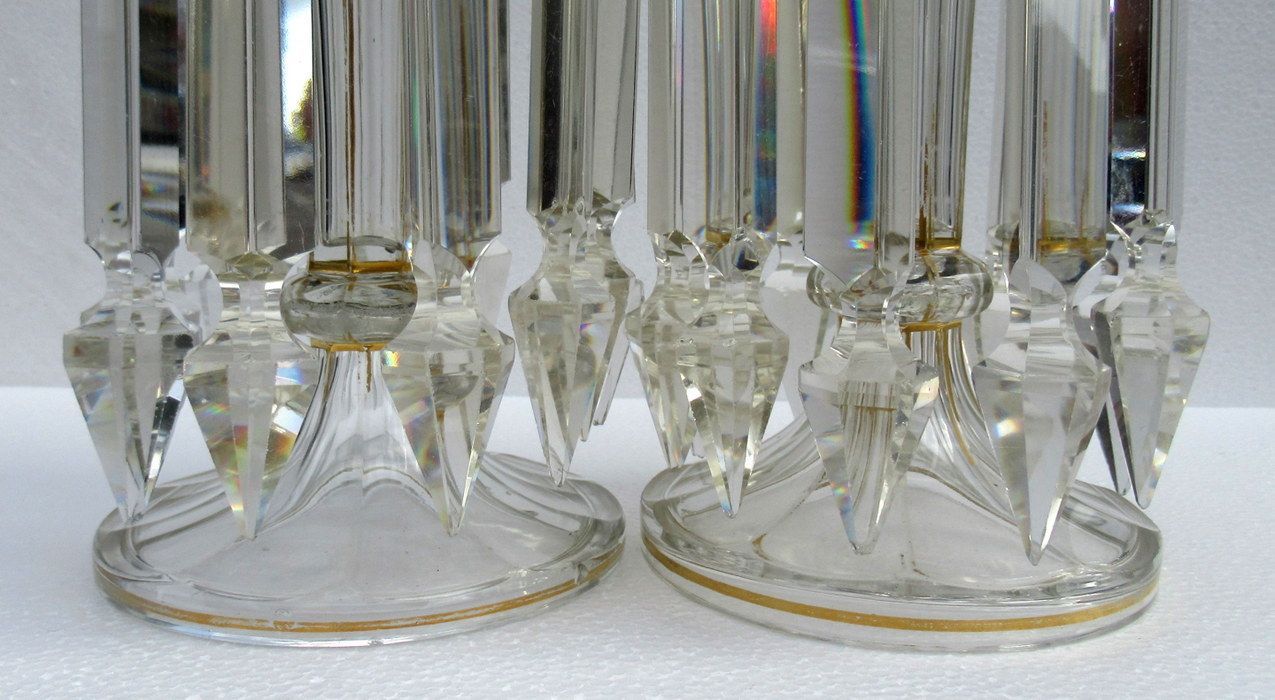 313. Pair of Hand Cut Lead Crystal Bohemian Cobalt Blue Enameled Gilt Lusters 19thCt - Image 5