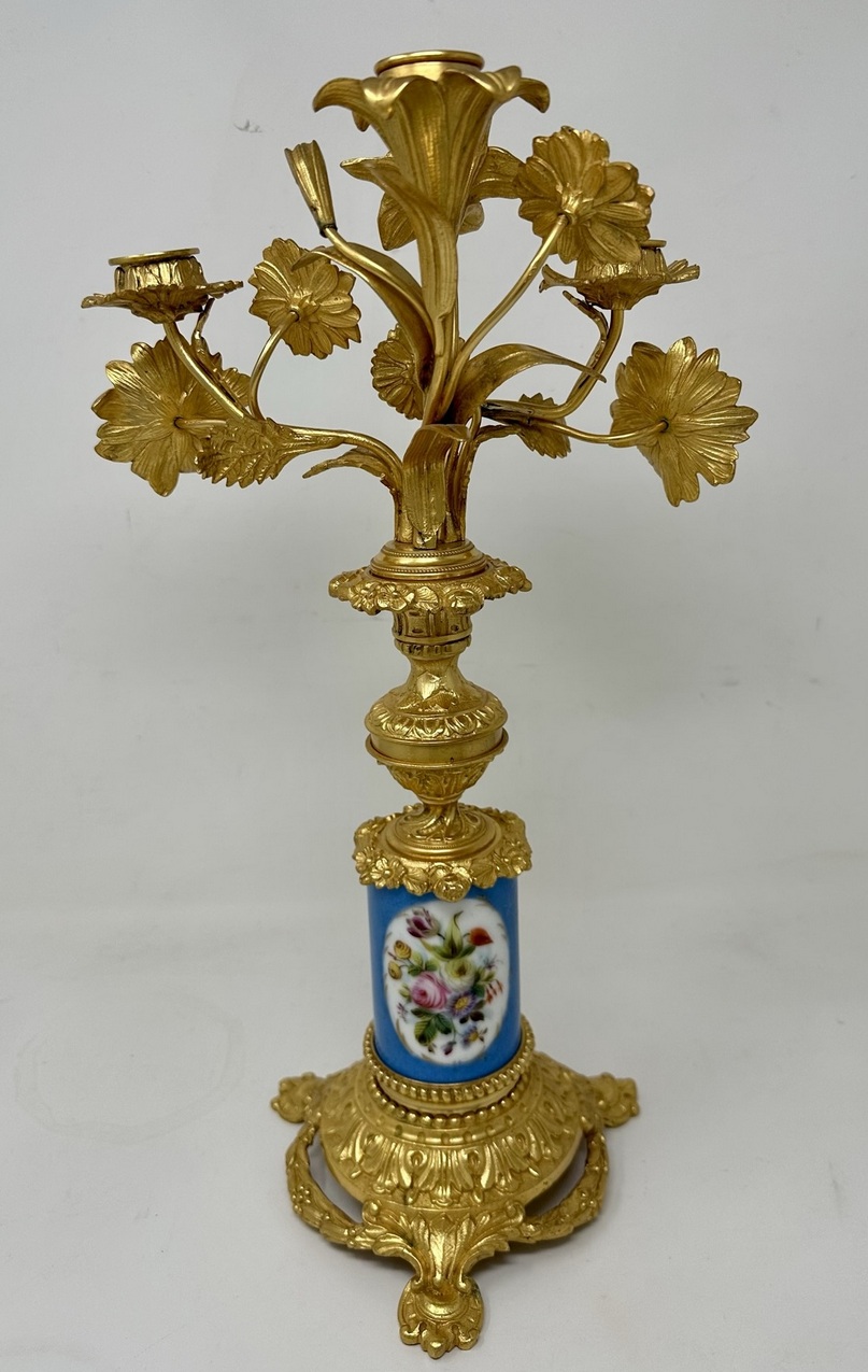142. Antique Pair French Ormolu Gilt Bronze Sevres Porcelain Candelabras Candlesticks - Image 6