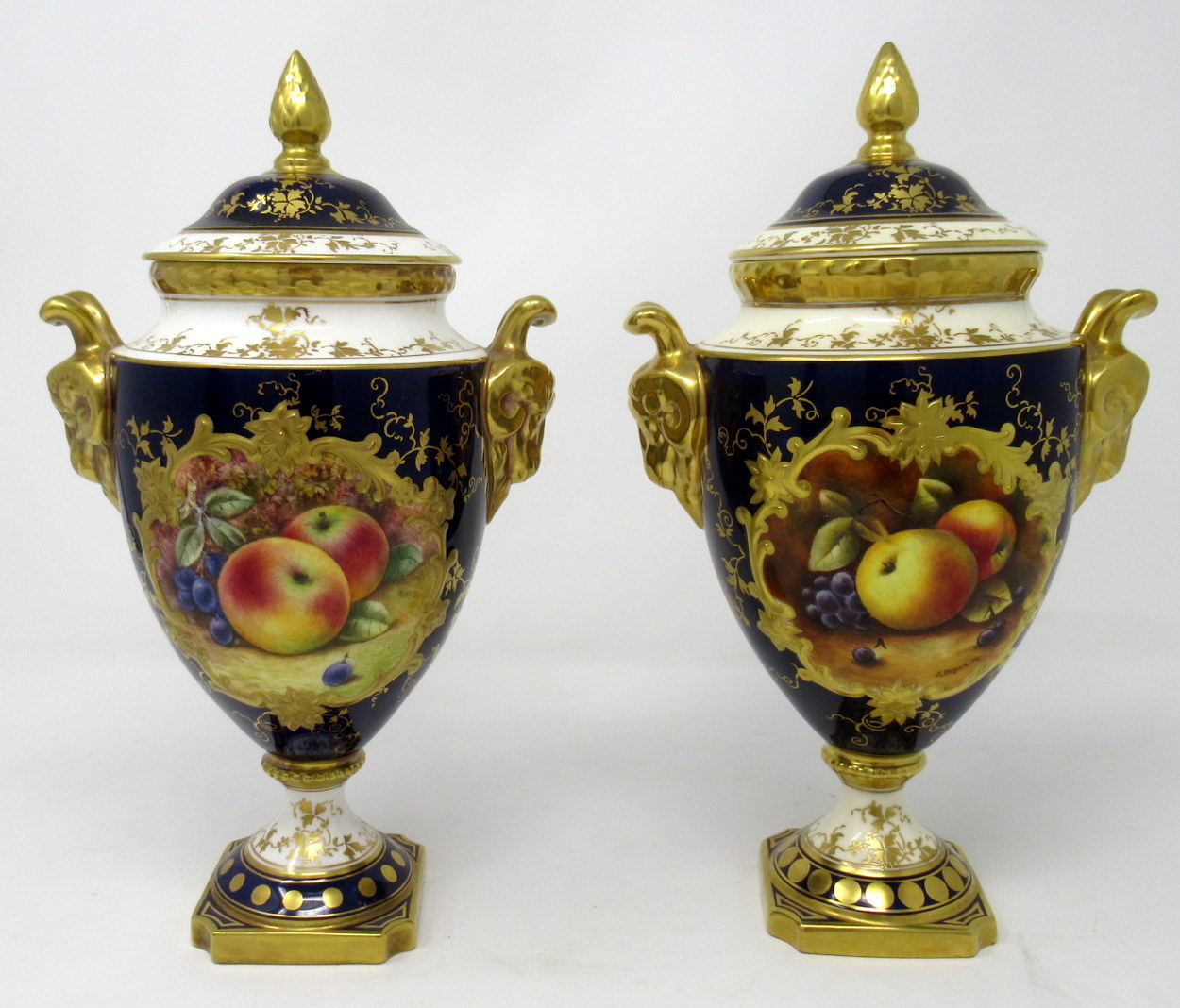 670. Fine Pair Coalport Urns Hand Painted Signed Richard Budd. E. Robinson 20thCt - Image 2