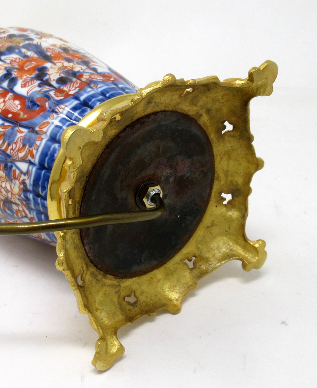 444. Antique Pair Japanese Chinese Imari Porcelain Ormolu Table Lamps Blue Red Gilt - Image 10
