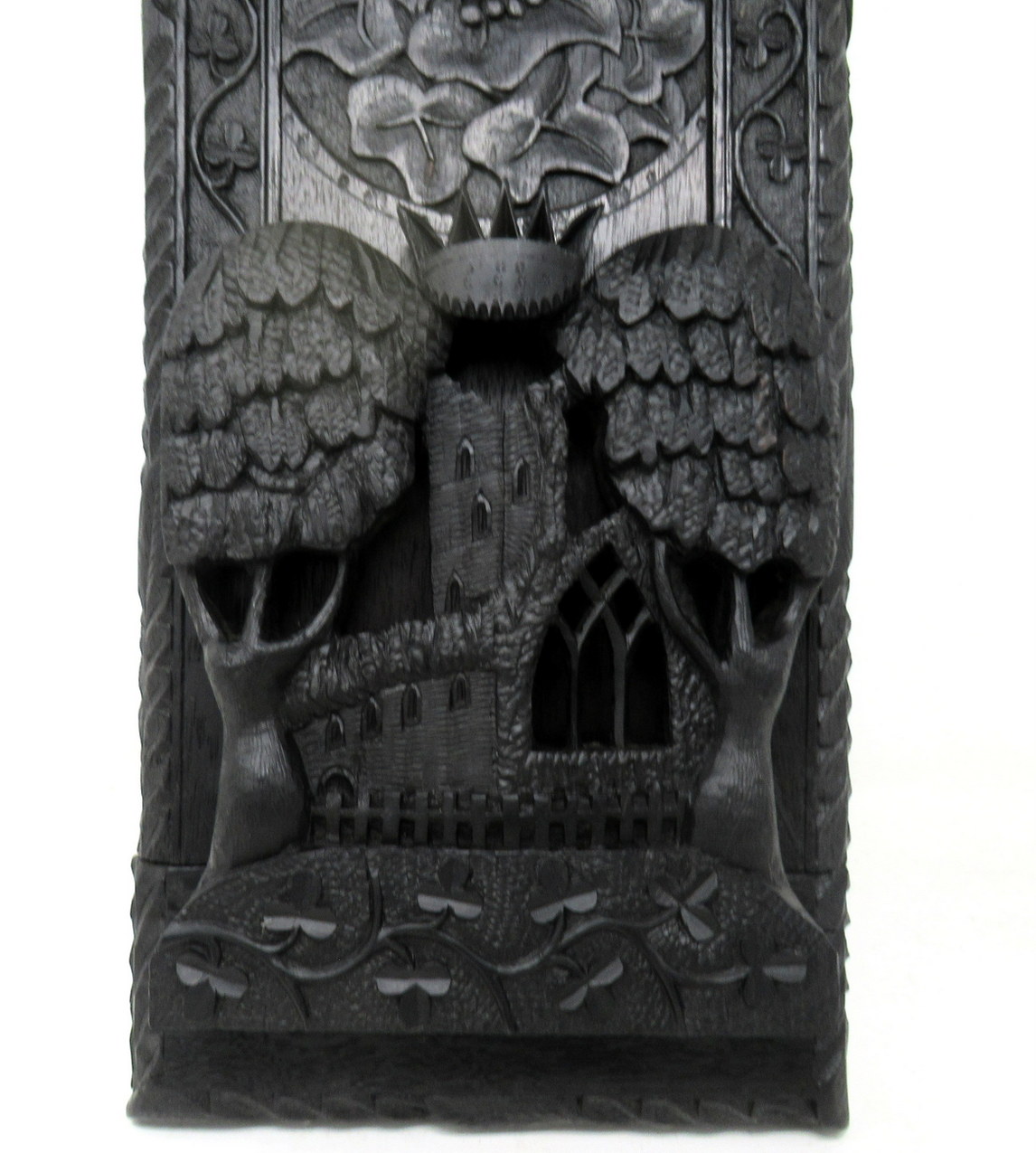 315. Irish Carved Bog Wood Oak Bookcase Harp Shamrock Cornelius Goggin Dublin Ireland - Image 4