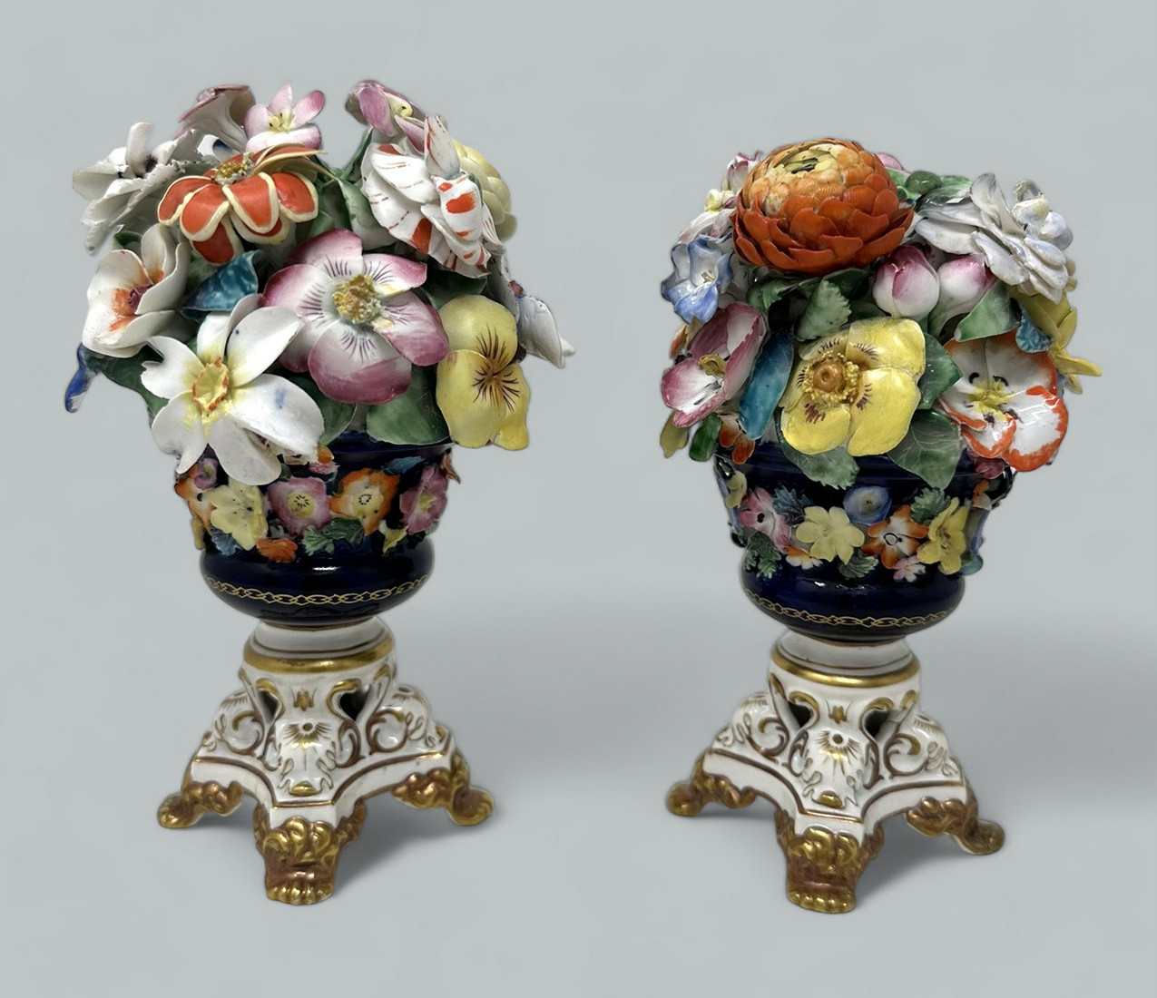 264. Antique Regency English Crown Derby Porcelain China Pair Urns Vases 1815-1825 - Image 4