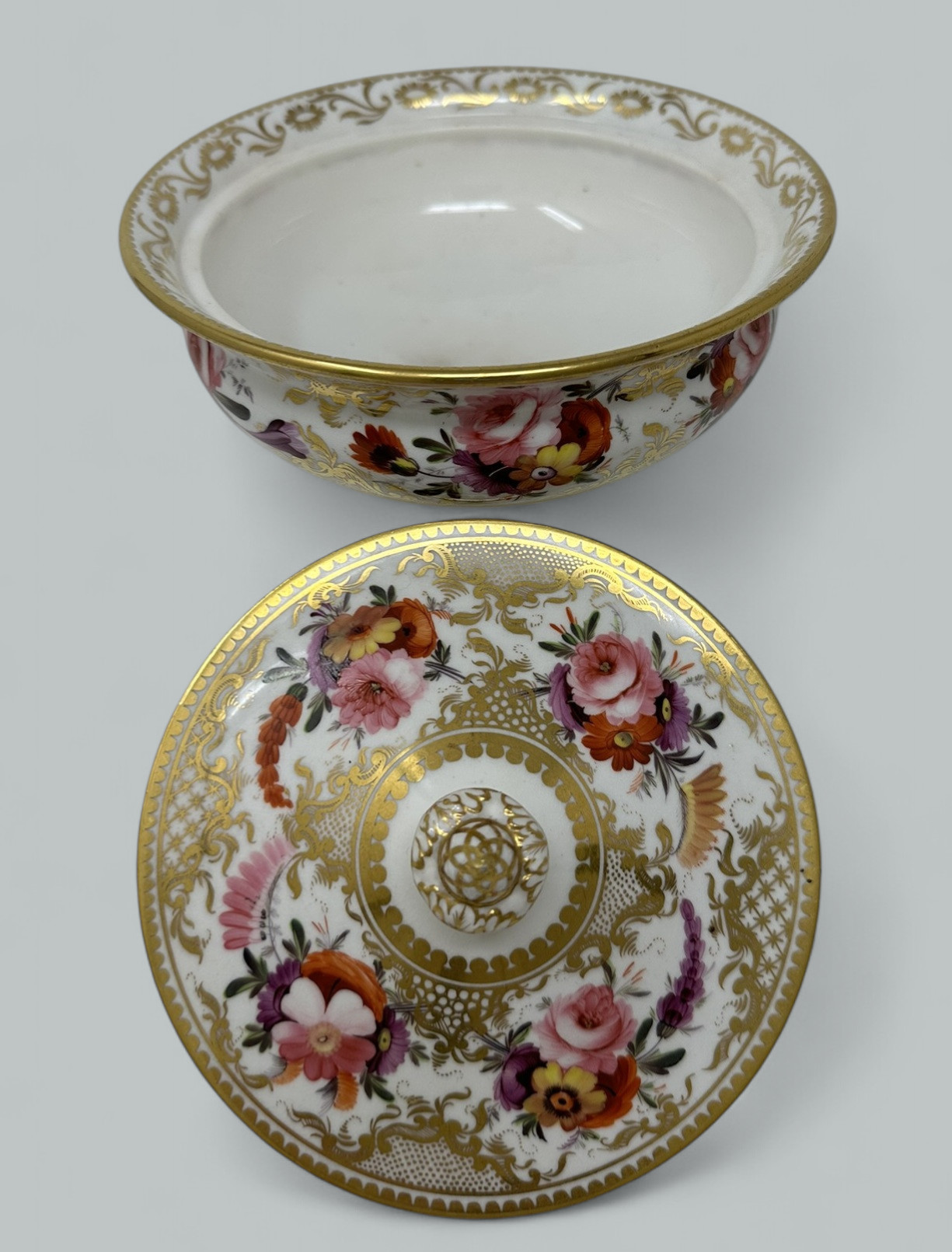 798. Antique English Coalport Porcelain Sucrier Sugar Bowl Centerpiece Regency 1820 - Image 4