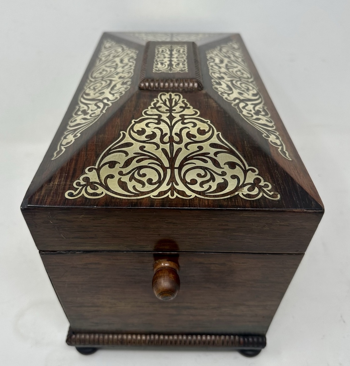 575. Antique Brass Inlaid Rosewood English Tea Caddy Box Regency Gillows Lancaster - Image 5