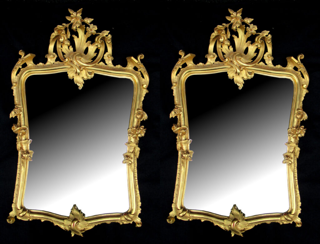 164. Fine Pair French Hand Carved Giltwood Pier Gilt Mirrors 19thCt
