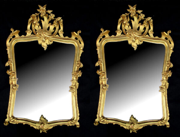 164. Fine Pair French Hand Carved Giltwood Pier Gilt Mirrors 19thCt
