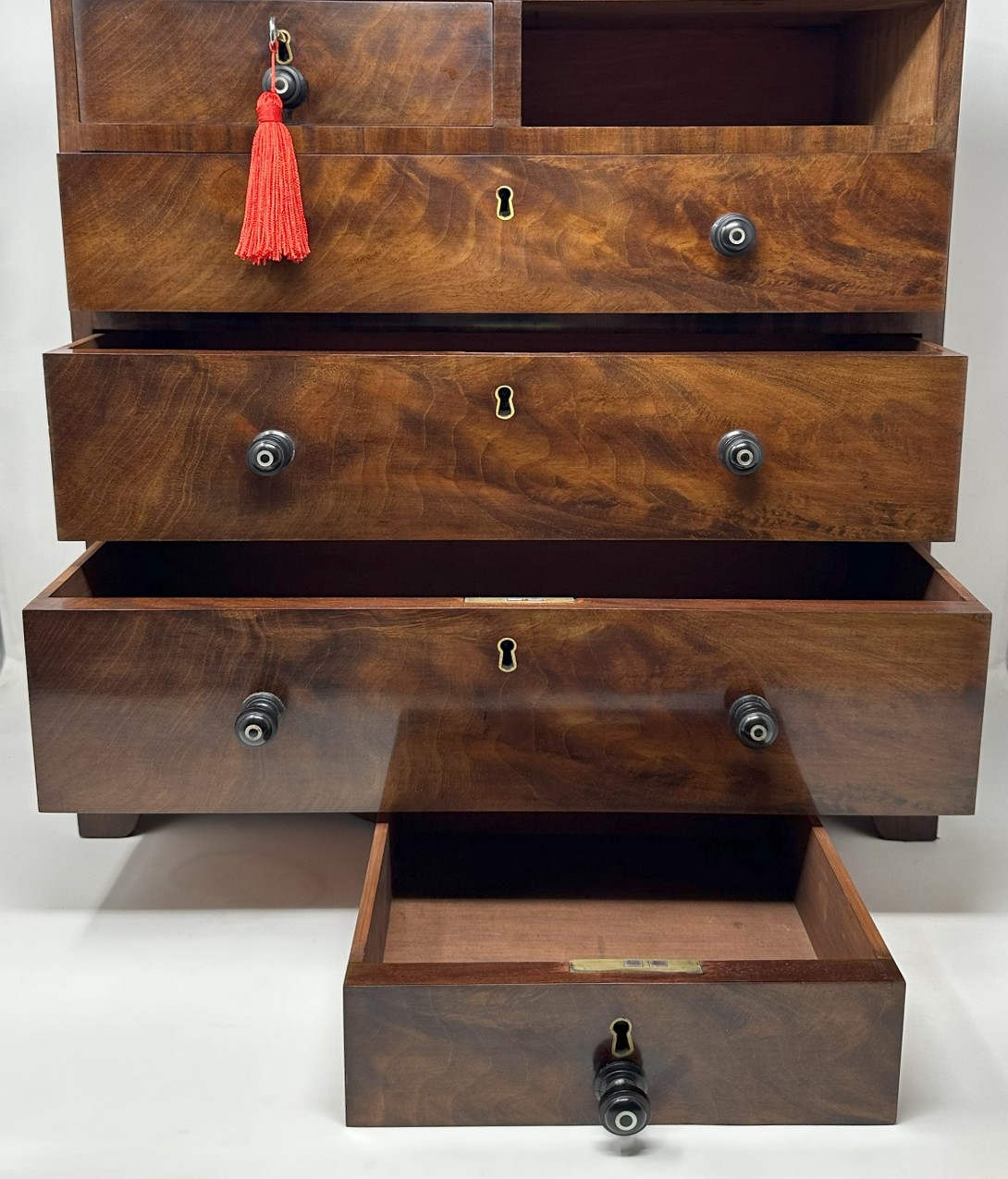 070. Antique English Regency Miniature Apprentice Chest Drawers Flame Mahogany 19Ct - Image 10