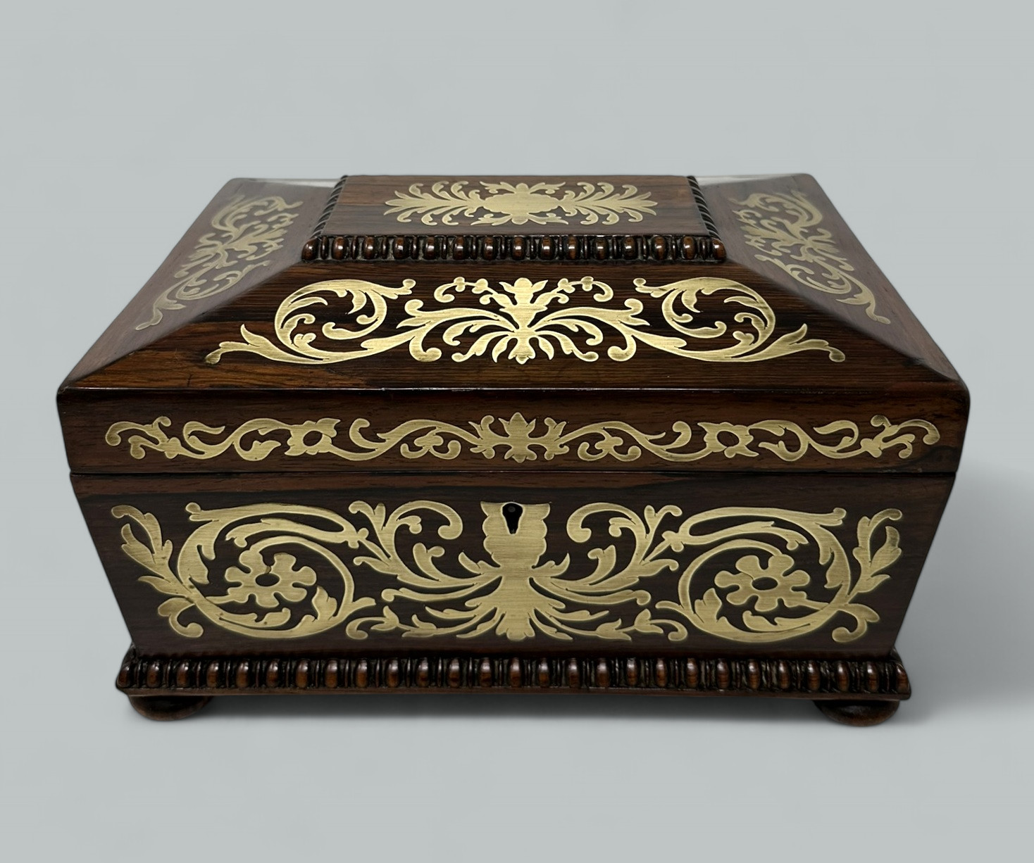 104. Antique Brass Inlaid Rosewood English Jewelry Sewing Casket Gillows Lancaster - Image 3