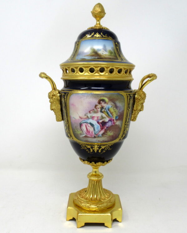 954. Antique French Sevres Porcelain Ormolu Gilt Bronze Urn Vase Potpourri 19thCt