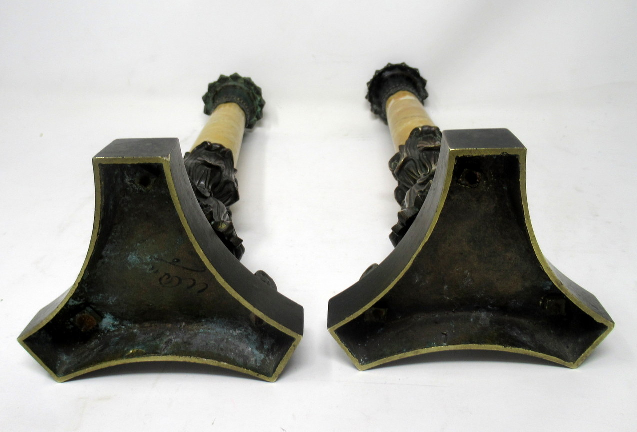 209. Antique Pair Grand Tour French Bronze Dore Sienna Marble Ormolu Candlesticks 19th Century - Image 10