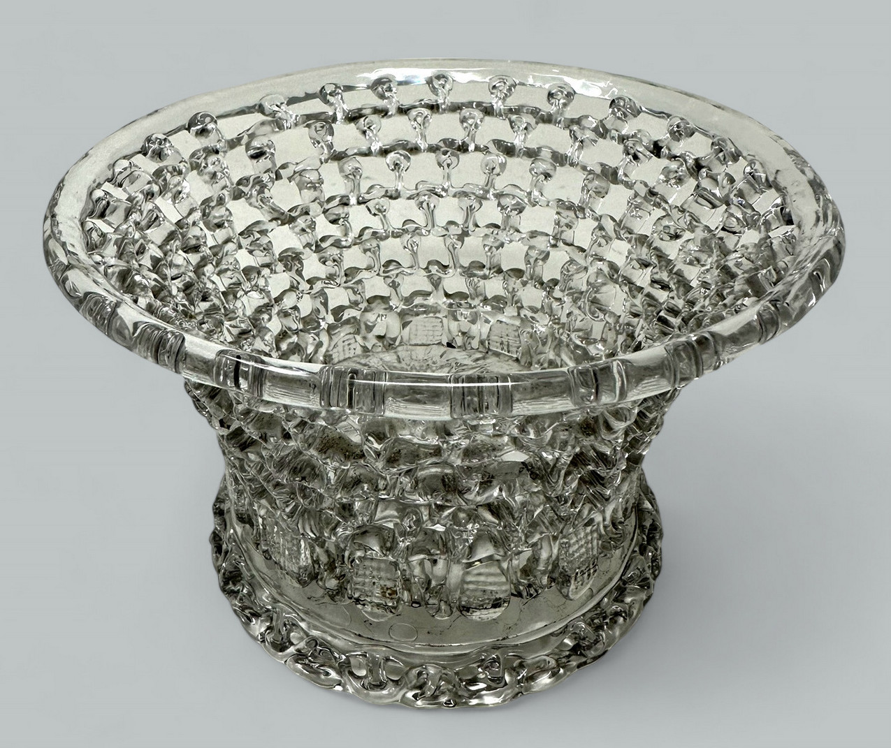 647. Antique Rare Belgian Liege Traforata Glass Basket Vase Centerpiece 18th Century - Image 2
