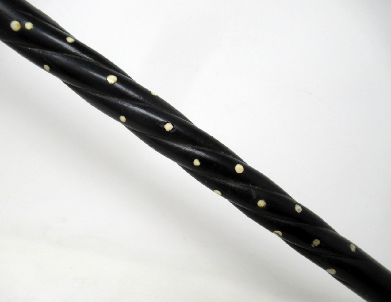 540. Antique Vintage Japanese Chinese Shibayama Ebony Wooden Walking Cane Stick - Image 7