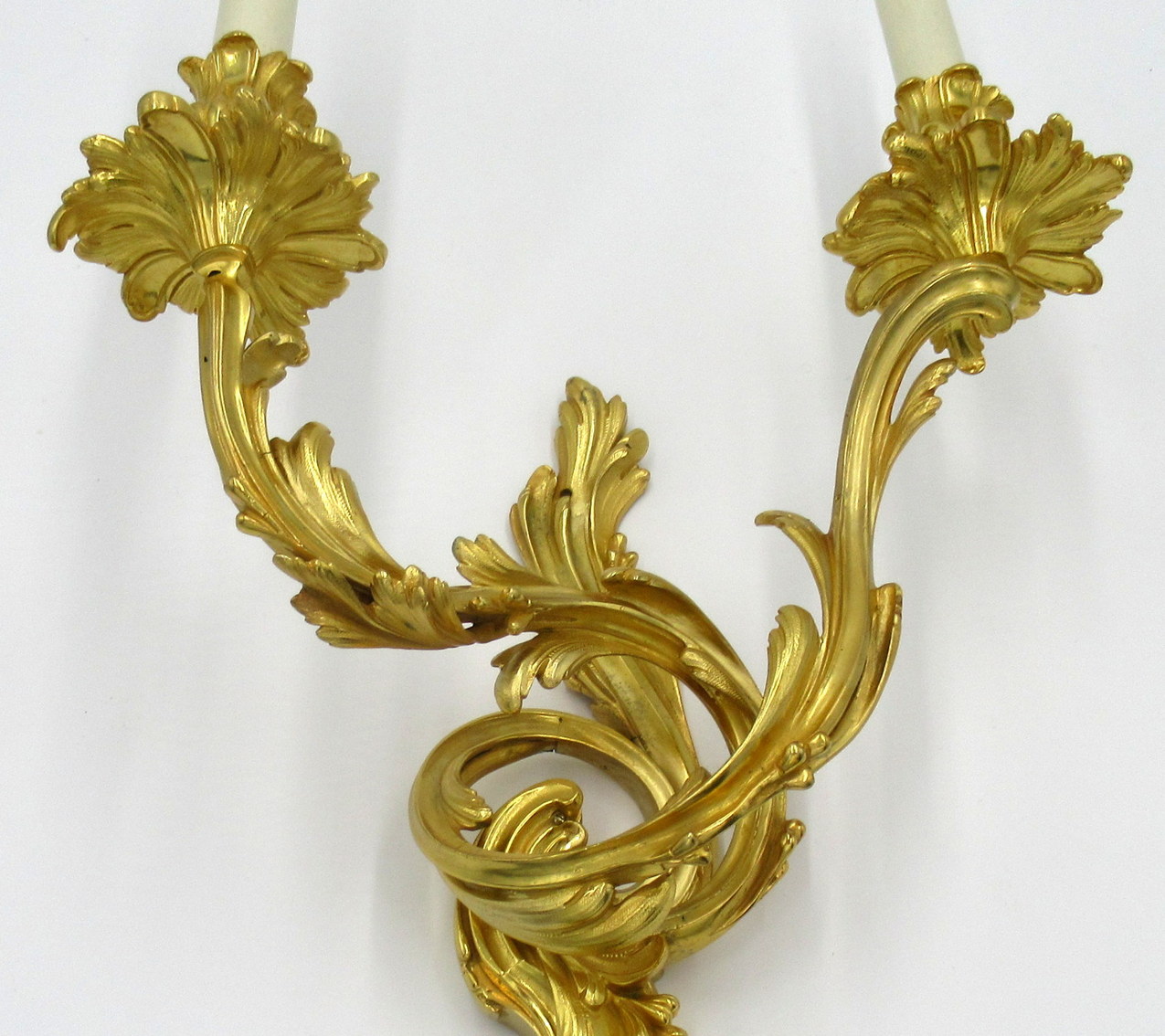 346. Antique Pair of Ormolu Gilt Bronze Twin Light Wall Candle Sconces Appliques 19Ct - Image 6