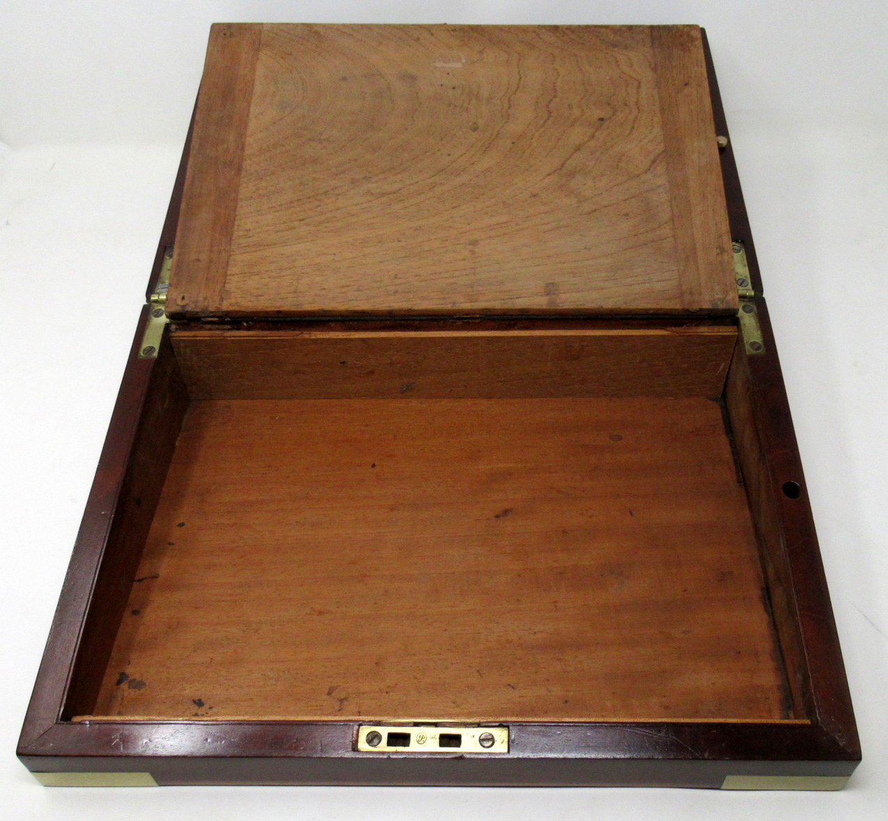 311. Antique Georgian Mahogany Victorian Brass Bound Traveling Writing Slope Box 19Ct - Image 9