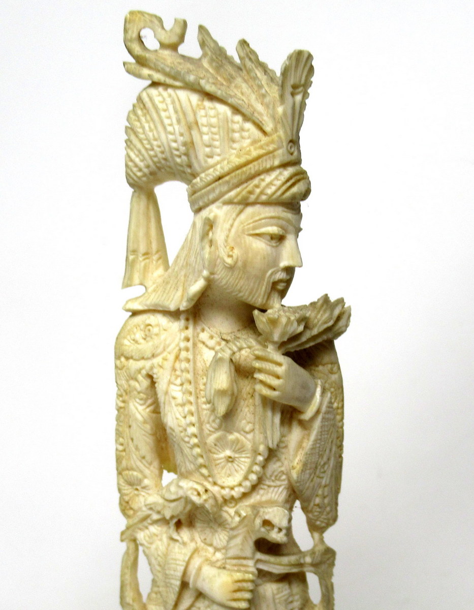 416. Antique Bone Figure of Indochina Male Dignitary Hardwood 19th Century Chinese - Image 2