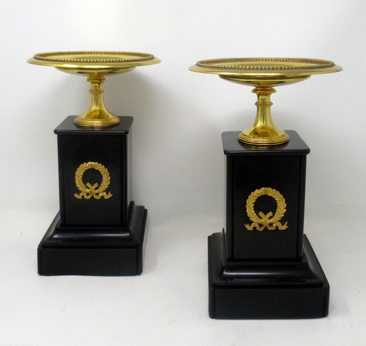 858. Antique Pair of Grand Tour Ormolu Bronze Black Marble Tazza Urns Clock Garniture 19thCt - Image 2