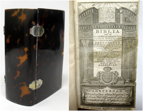 947. Dutch Reform Bible Bijbel Tortoiseshell Hard Back Cover dated 1818
