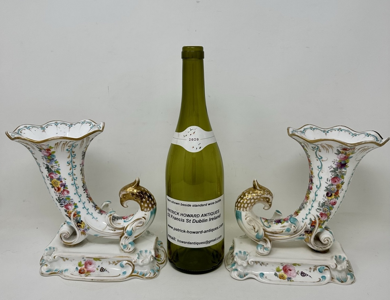 542. Antique Pair English Porcelain Cornucopia Vases Still Life Flowers Rockingham - Image 15