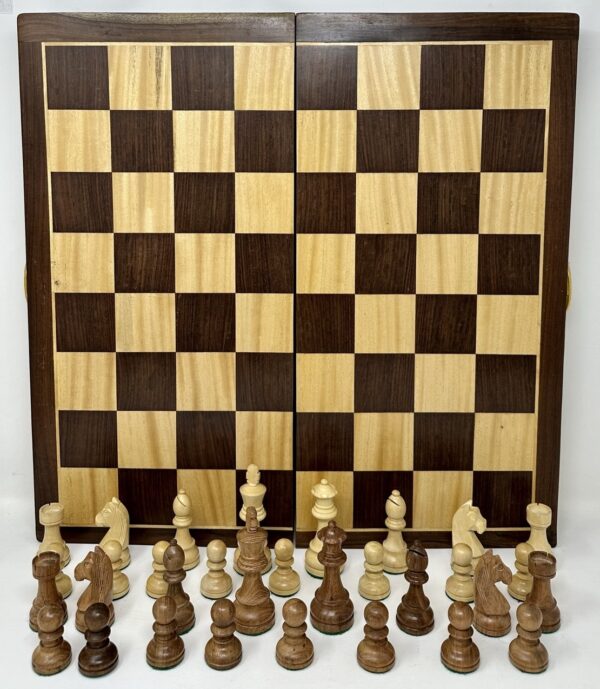 551. Fine Vintage Large French Polished Santos Mahogany Satinwood Folding Chess Set