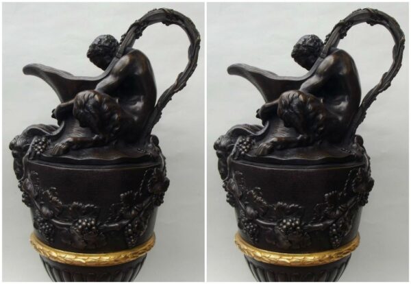 687. Pair Ormolu Bronze Ewers after SIGISBERT-FRANCOIS MICHEL
