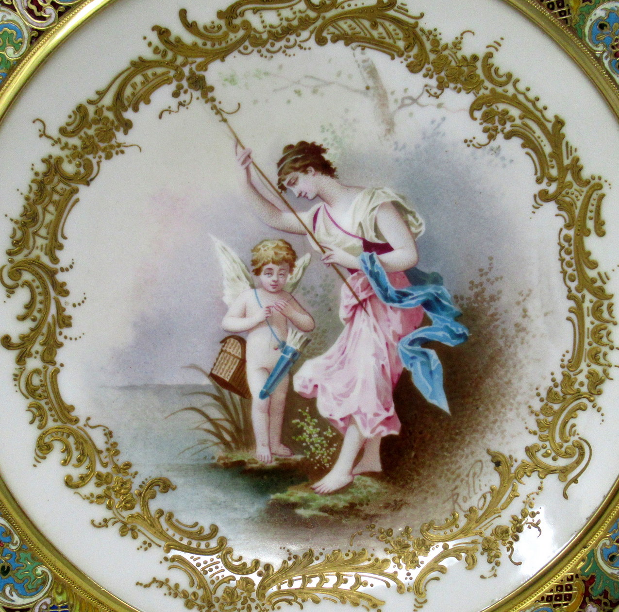 124. Antique French Sevres Ormolu Gilt Bronze Dore Champlevé Porcelain Tazza Plate - Image 5