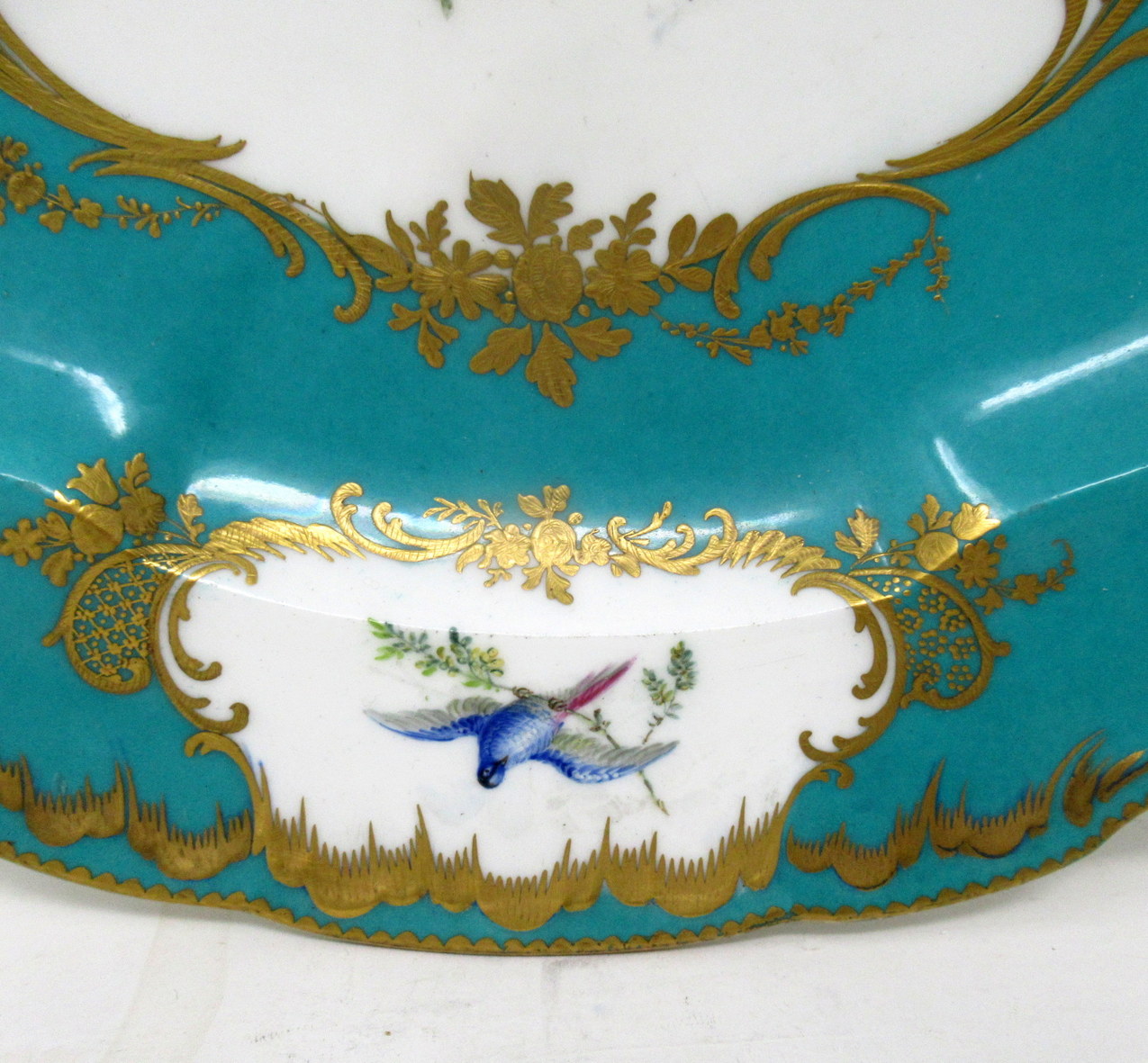 487. Antique French Sevres Porcelain Celeste Blue Gilt Cabinet Plate Centerpiece 19C - Image 7