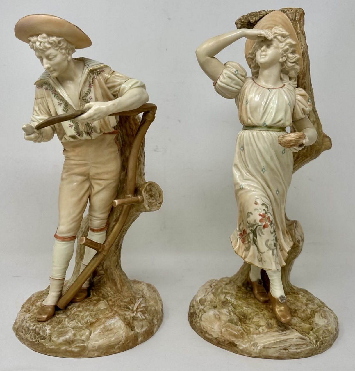 543. Antique Pair English Porcelain Royal Worcester James Hadley Blush Figures 19thCt - Image 2