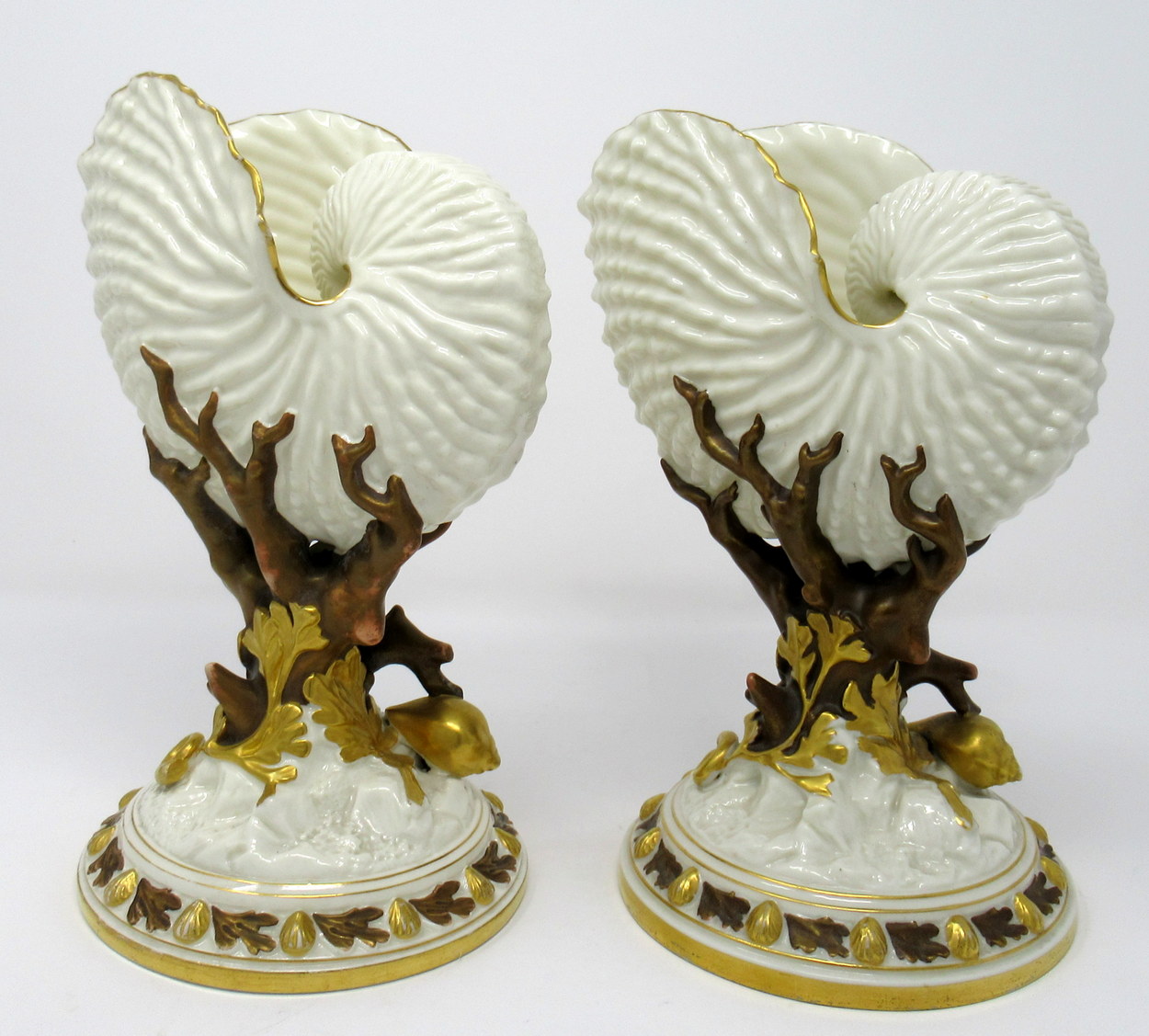 763. Pair Royal Worcester Porcelain Nautilus Shell Vases Late 19th Ct - Image 2