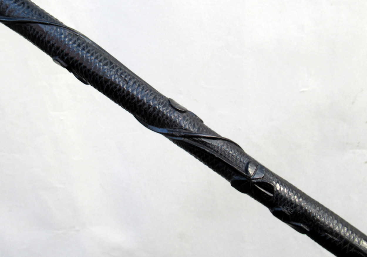 921. Fine Hand Carved Irish Bog Oak Walking Stick Silver Collar Hallmark 1900 - Image 5