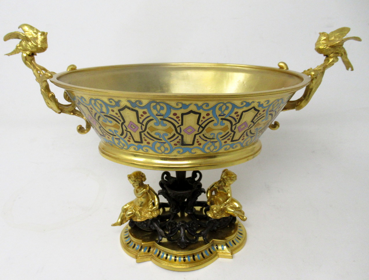 527. Antique French Gilt-Bronze Champlevé Enamel Centerpiece Ferdinand Barbedienne - Image 2