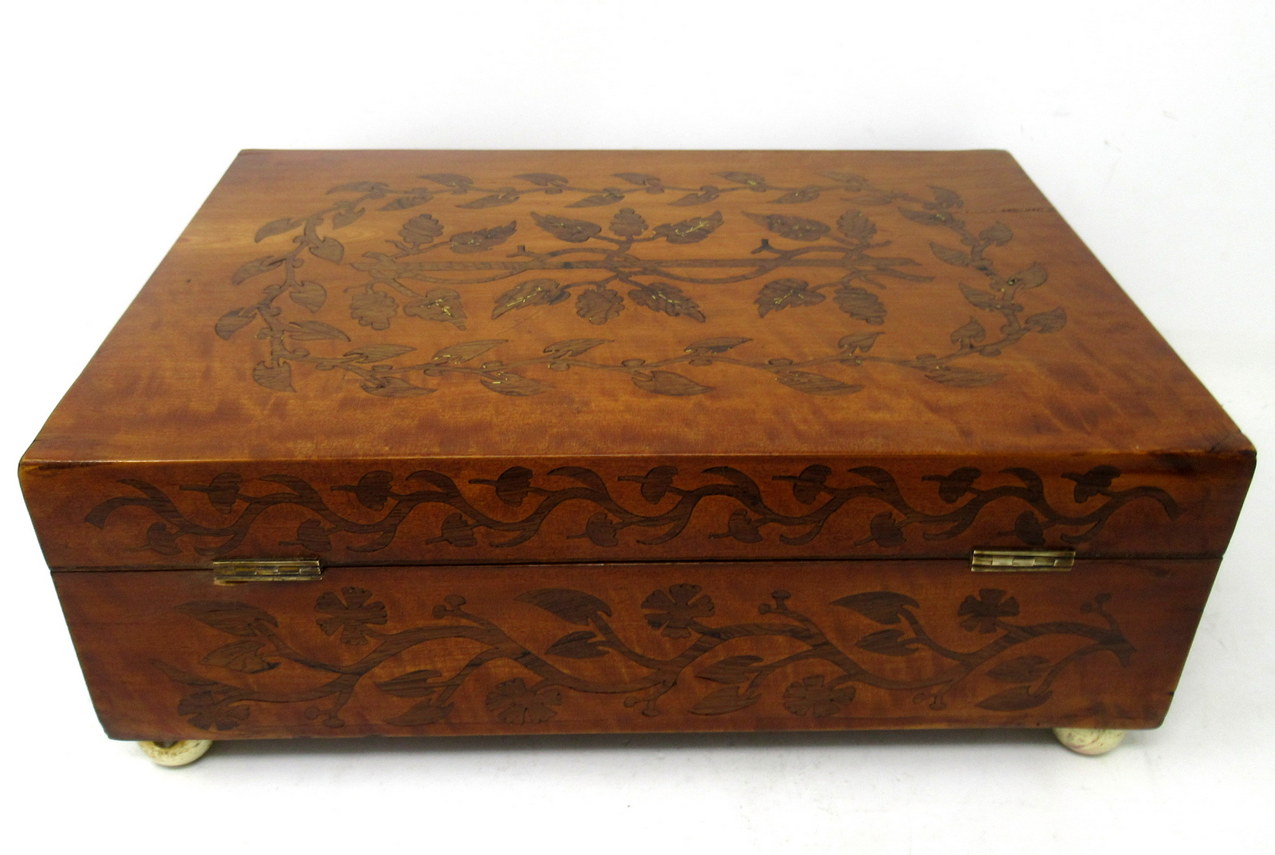 612. Antique Gentleman's Satinwood Mahogany Marquetry Jewellery Casket Table Box 19ct - Image 6
