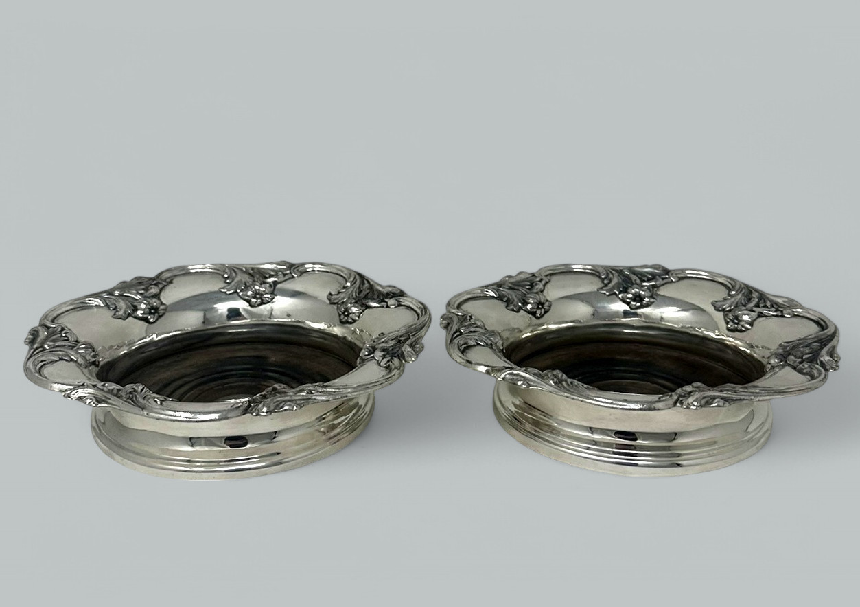 707. Pair English Victorian Silverplated Wine Champagne Bottle Decanter Coasters 1839 - Image 6