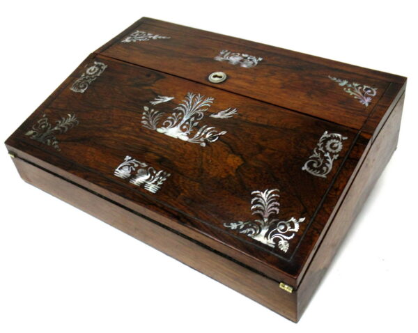432. Antique Coromandel Mahogany Mother of Pearl Victorian English Writing Slope Box