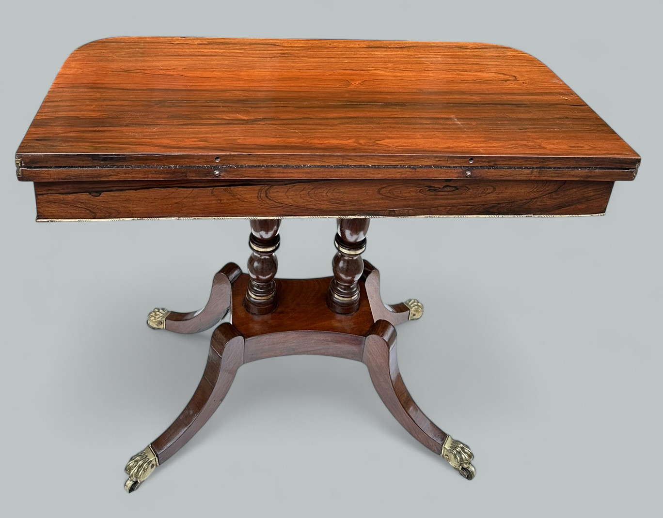 081. Antique English Regency Mahogany Fold-Over Games Card Tea Side Table 19Ct - Image 9