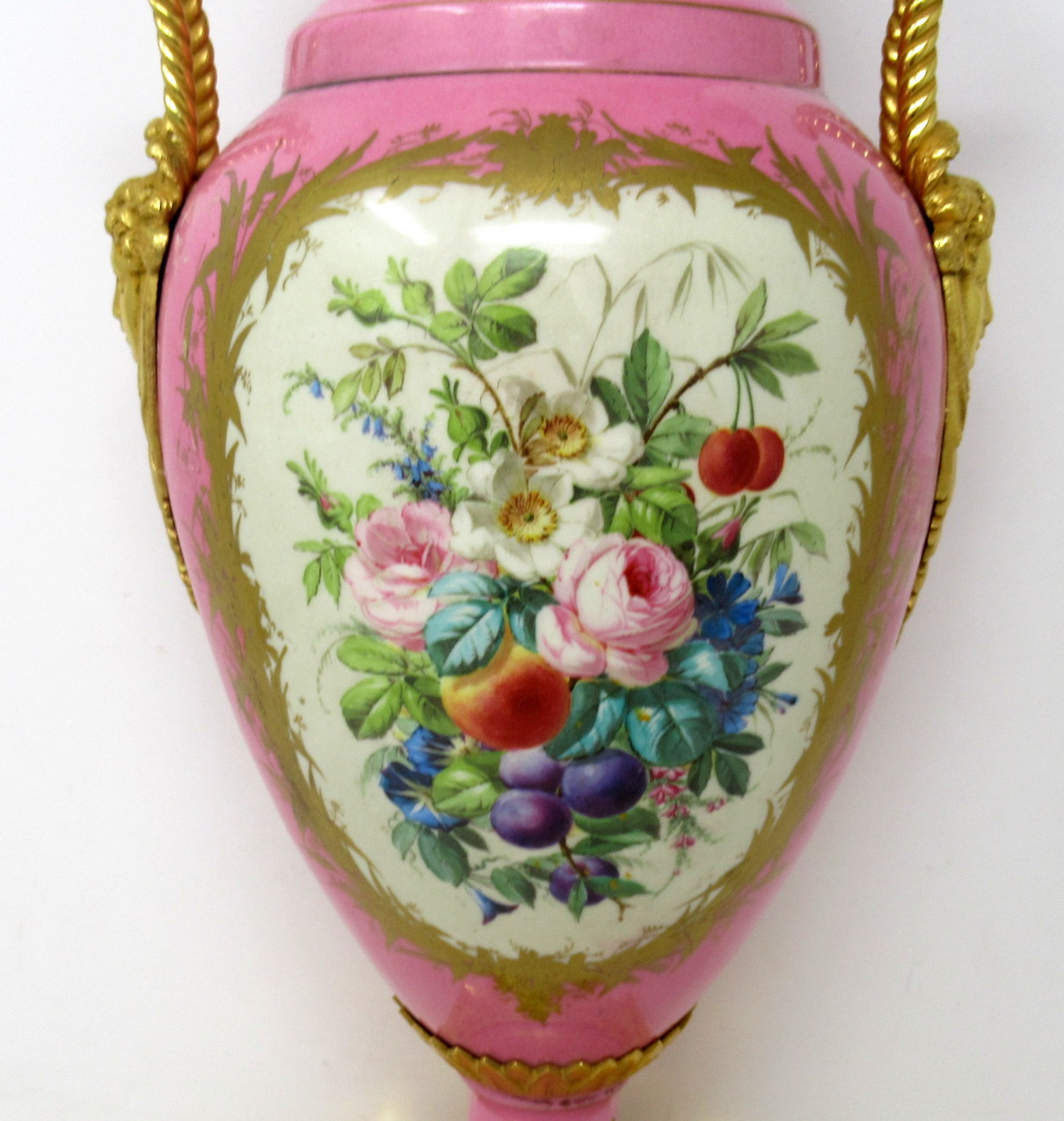 570. Antique French Sèvres Gilt Bronze Porcelain Vase Ormolu Pompadour Pink Table Lamp - Image 7