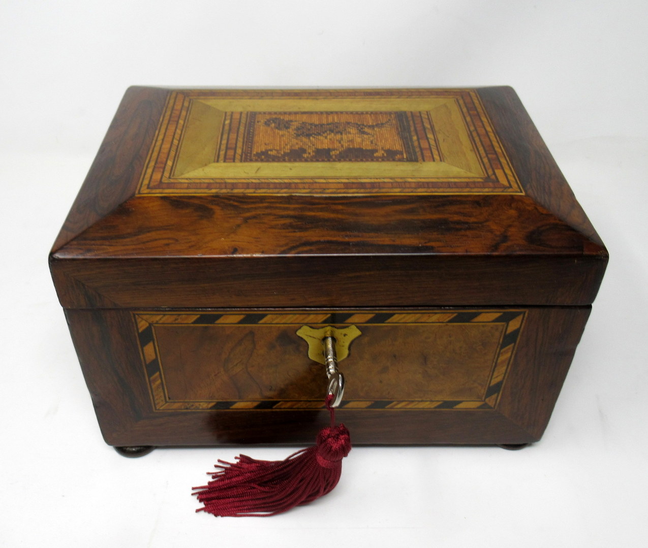 344. Antique Victorian Rosewood Tunbridge Ware Double Tea Caddy Box 19th Century - Image 2