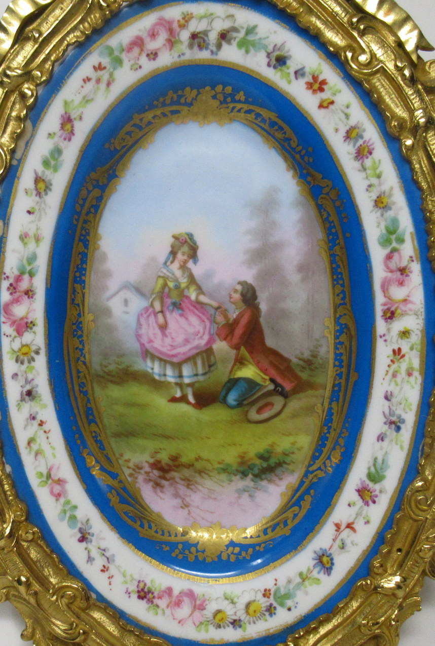 604. Fine Oval French Ormolu Mounted Sevres Porcelain Twin Light Wall Applique 19thCt - Image 2