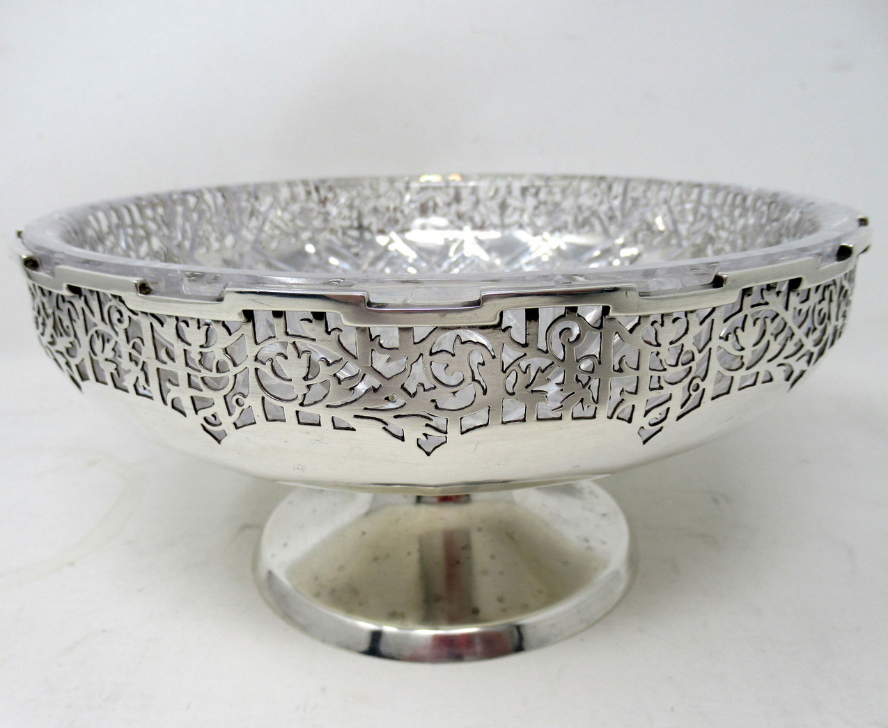 552. Antique Art Deco English Sterling Silver Fruit Bowl Centerpiece Cut Crystal 1924 - Image 7