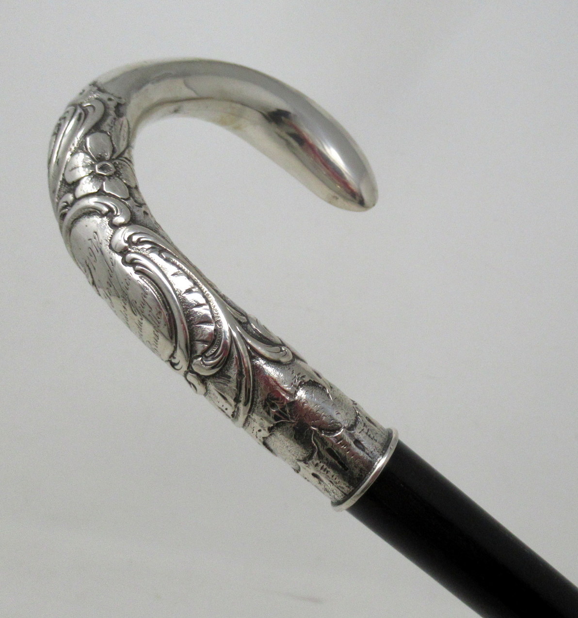 464. Antique Vintage French Ebony Walking Stick Dress Cane Sterling Silver 1912 - Image 6