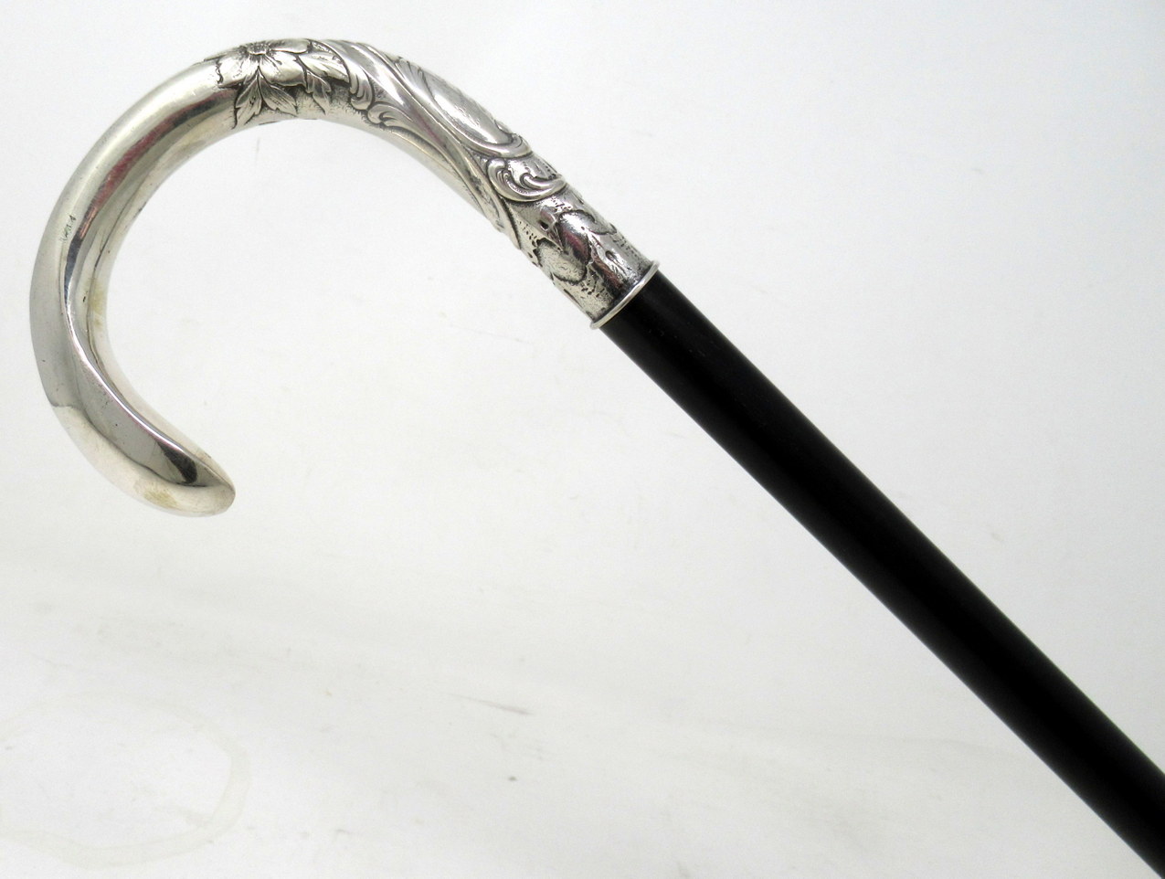 464. Antique Vintage French Ebony Walking Stick Dress Cane Sterling Silver 1912 - Image 3