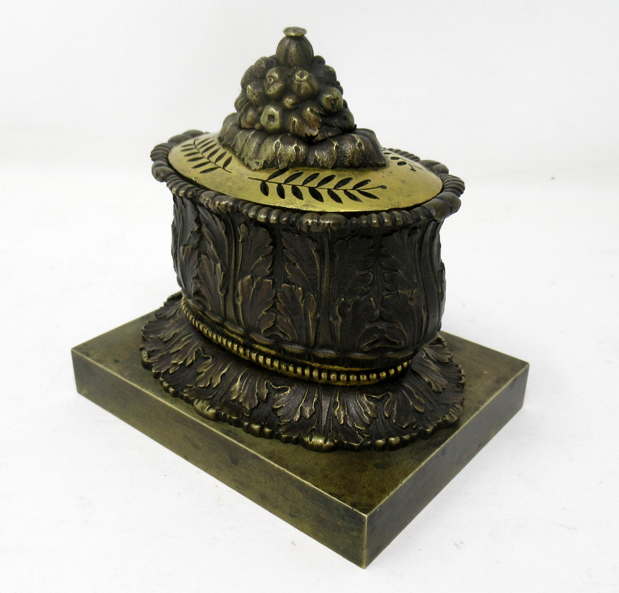 234. Antique French Ormolu Bronze Desk Ink Set Encrier Acanthus Grand Tour Regency - Image 4