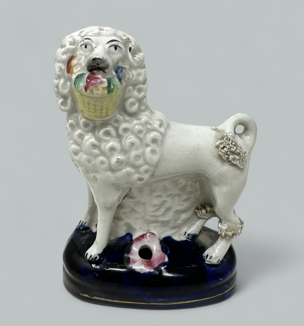 573. Pair Antique Staffordshire Porcelain Poodles Dogs Quill Pen Holders 19th Century - Image 4
