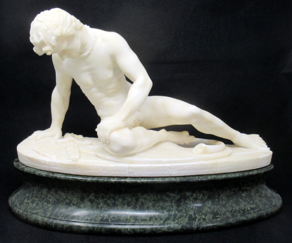 107. Superb Grand Tour Carved Alabaster Male Nude The Dying Gaul 19thCt
